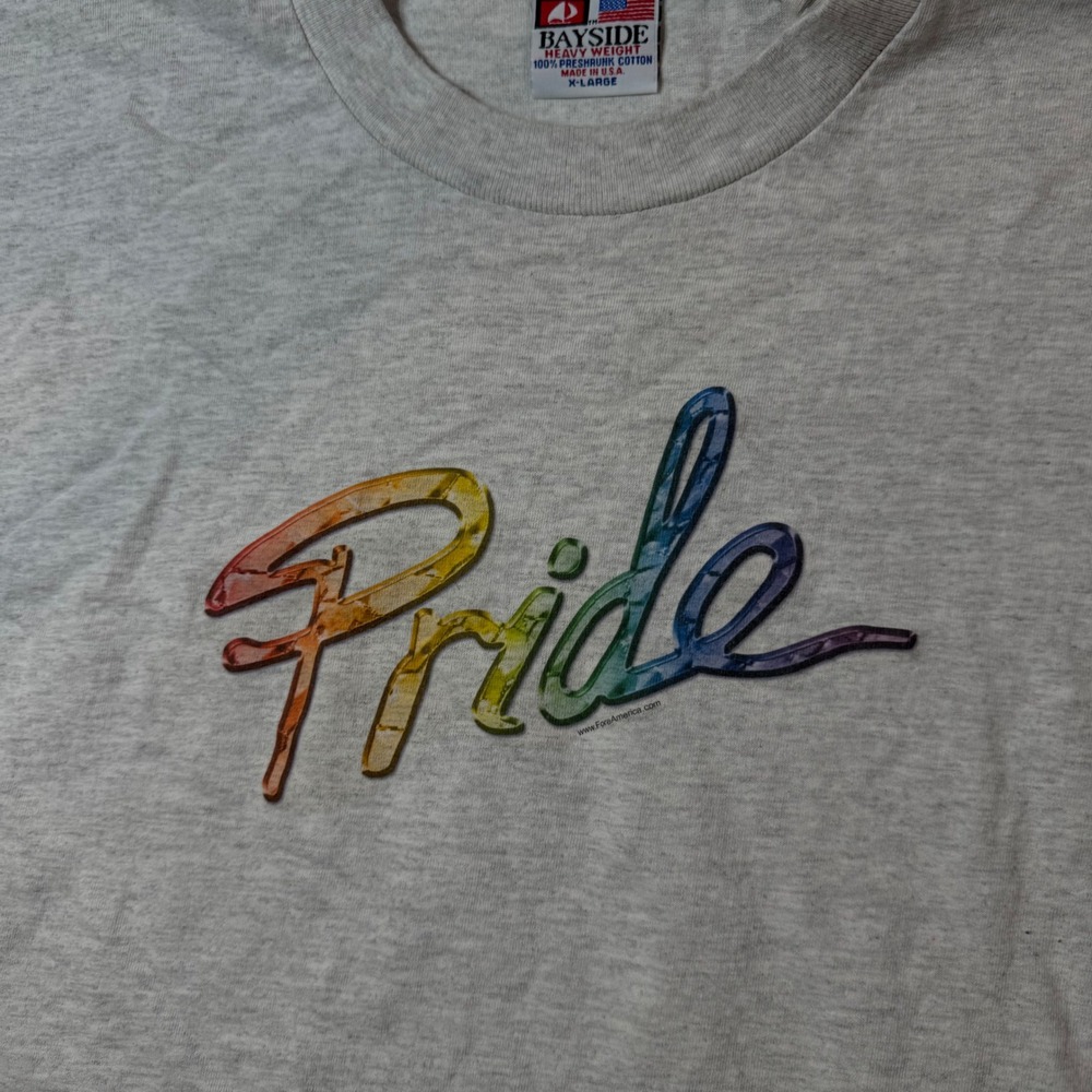 Vintage Bayside T Shirt Pride Rainbow Graphic Grey XL Made in USA - Picture 2 of 4